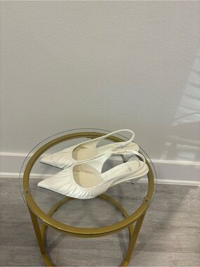 Zara Cream Slingback Pointed-Toe Kitten Heels